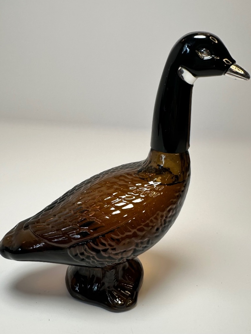 Vintage Avon Goose Duck Decanter Amber Glass Black Head Aftershave Bottle